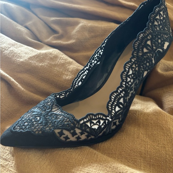 INC International Concepts Shoes - INC Black Heels with Intricate Lace Overlay
